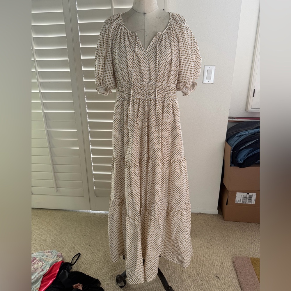 Women's Cream Puff-Sleeve Tiered Maxi Dress